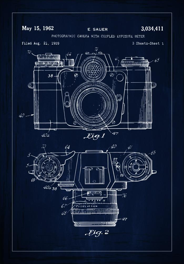 Patentni crtež - Fotoaparat u - Plava Plakat