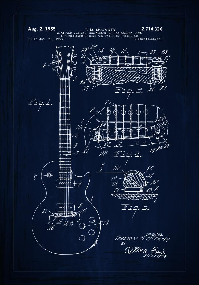 Patentni crtež - Električna gitara u - Plava Plakat