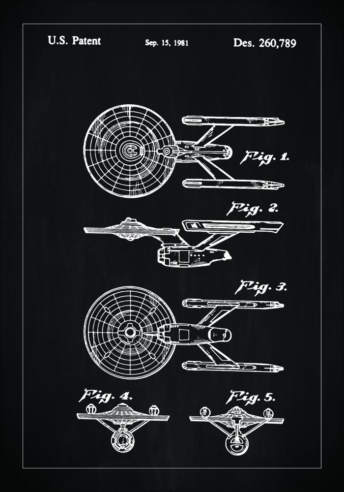 Patentni crtež - Star Trek - USS Enterprise - Crno Plakat