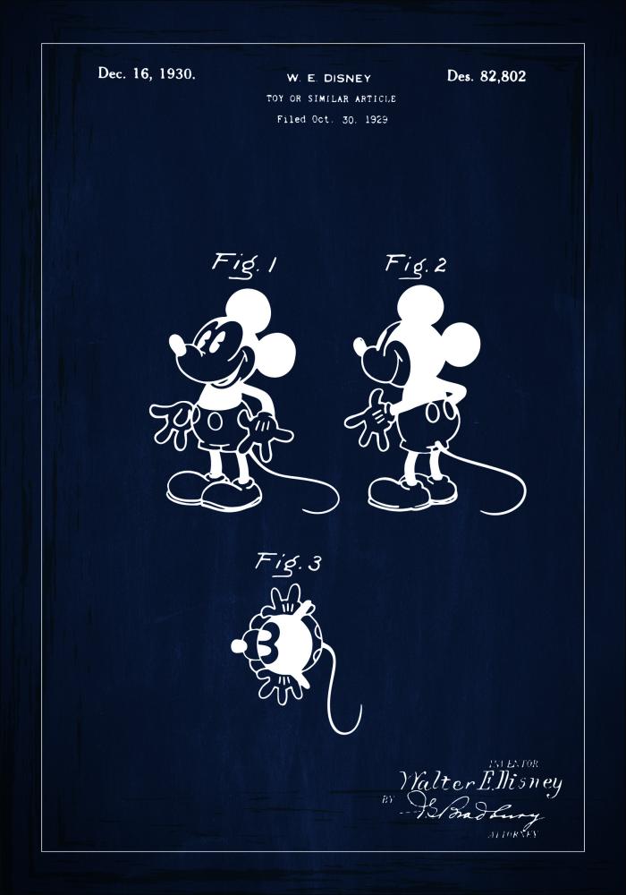 Patentni crtež - Disney - Mickey Mouse - Plava Plakat