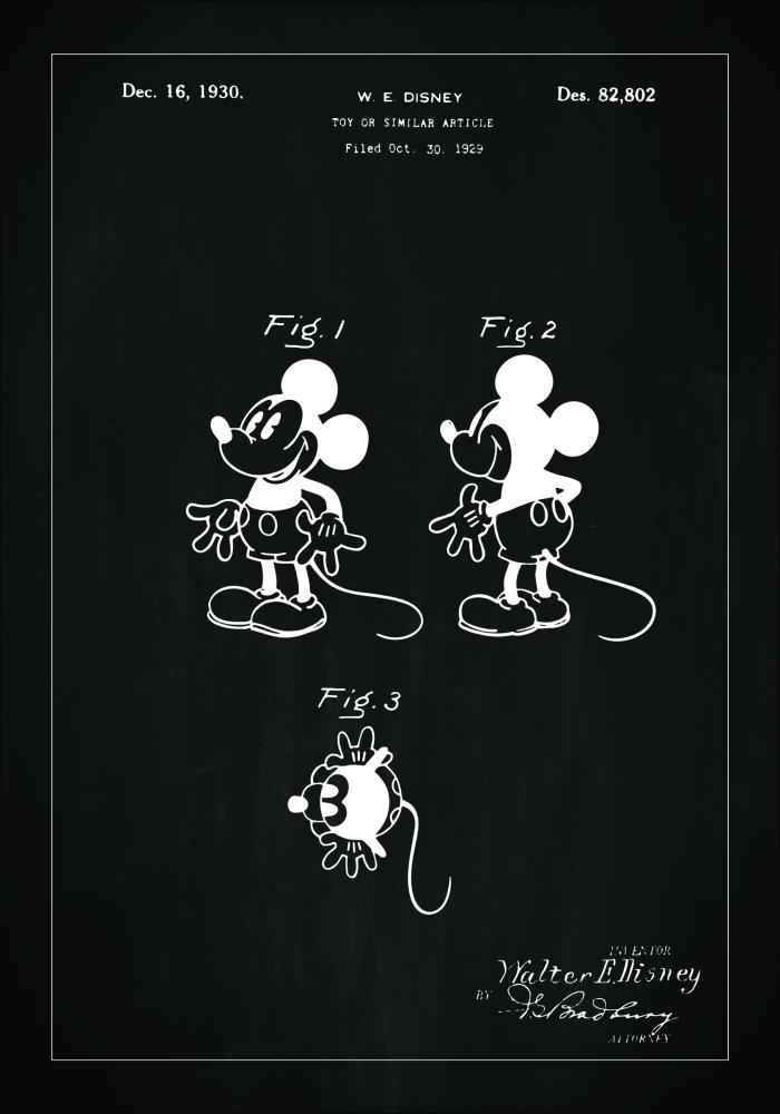 Patentni crtež - Disney - Mickey Mouse - Crno Plakat