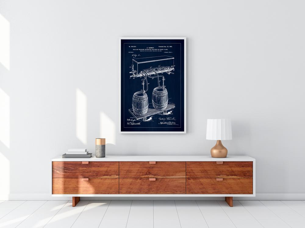 Patent Print - Beer Kegs - Blue Plakat