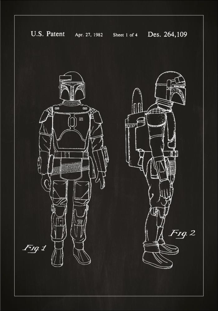 Patentni crtež - Star Wars - Boba Fett - Crno Plakat