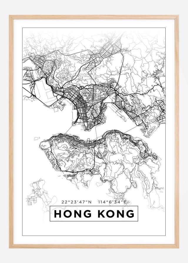 Karta - Hong Kong - Bijelo Plakat