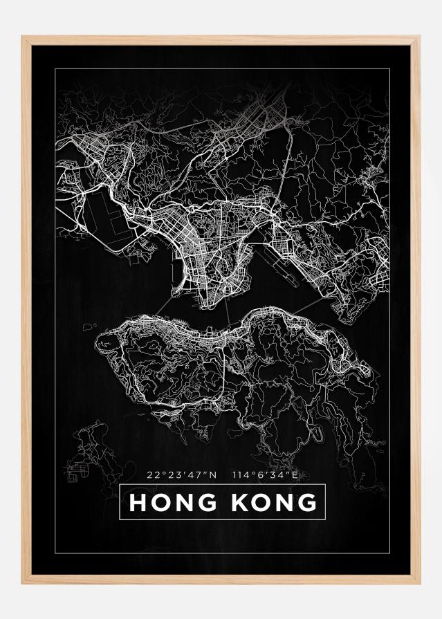 Karta - Hong Kong - Crno Plakat