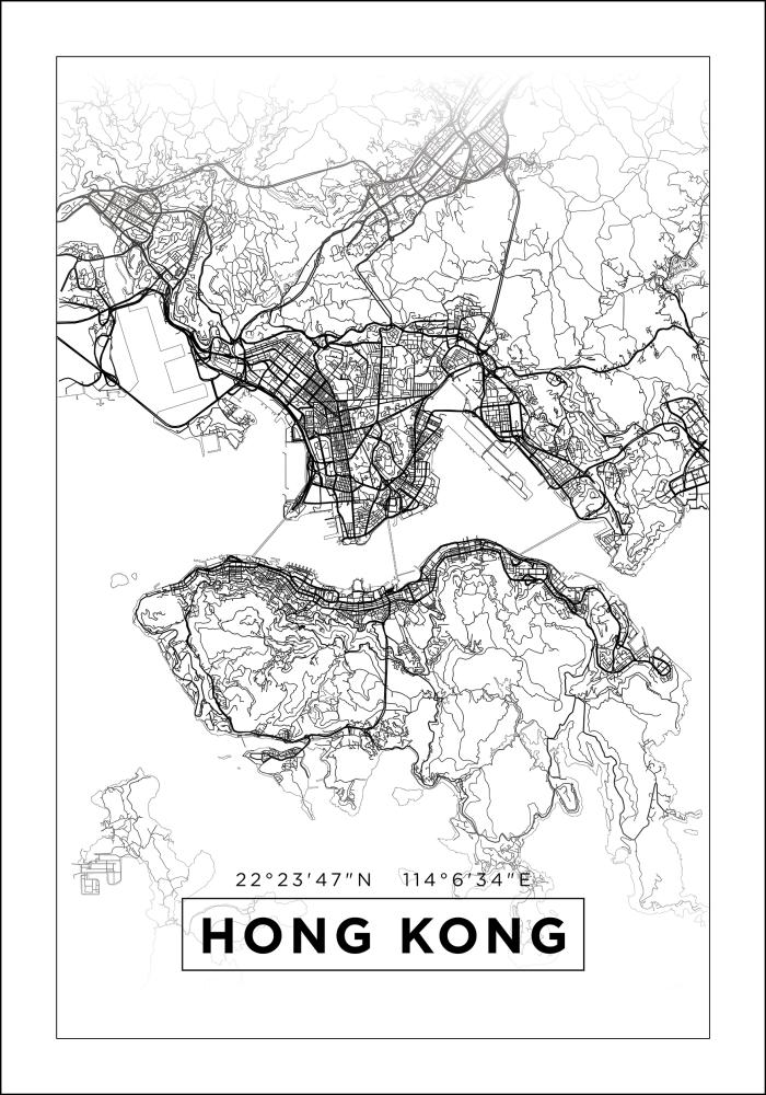 Karta - Hong Kong - Bijelo Plakat