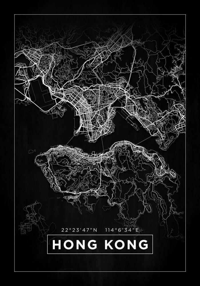 Karta - Hong Kong - Crno Plakat