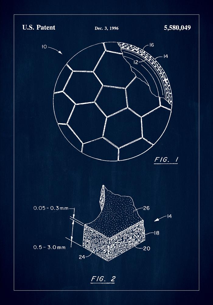 Patent Print - Football - Blue Plakat