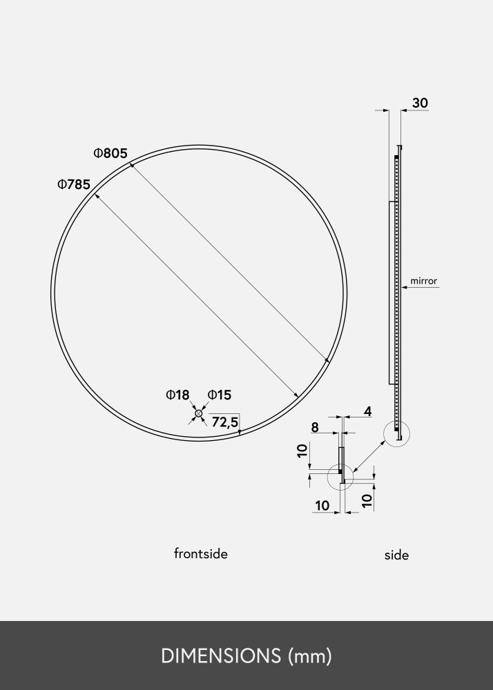 KAILA Ogledalo Circle LED Crno 80 cm Ø