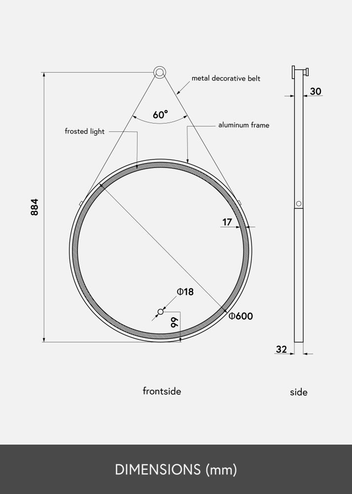 KAILA Ogledalo Belt LED Zlato 60 cm Ø