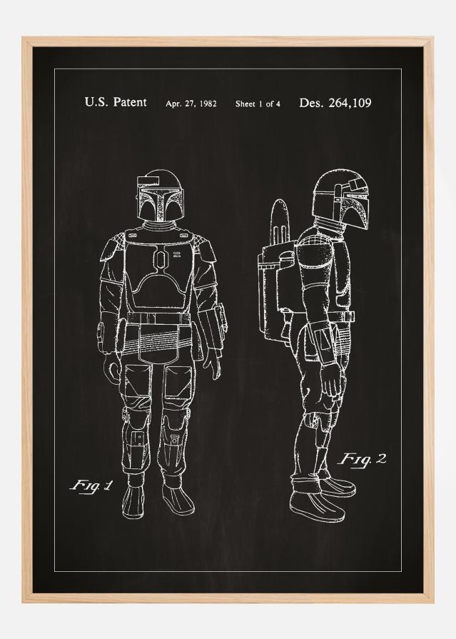 Patentni crtež - Star Wars - Boba Fett - Crno Plakat