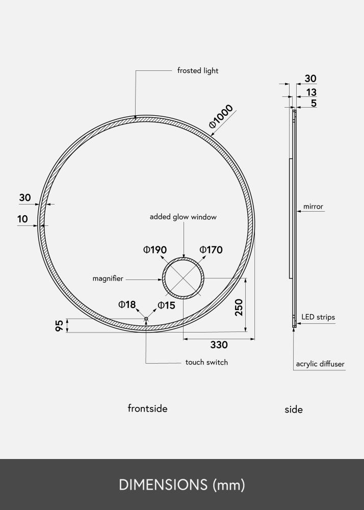 KAILA Ogledalo Circular Magnifying LED 100 cm Ø