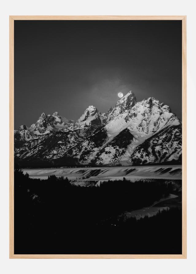 Full Moon Sets in the Teton Mountain Range Plakat