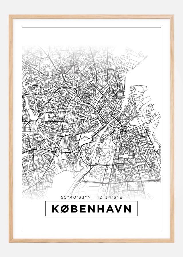 Karta - København - Bijelo Plakat