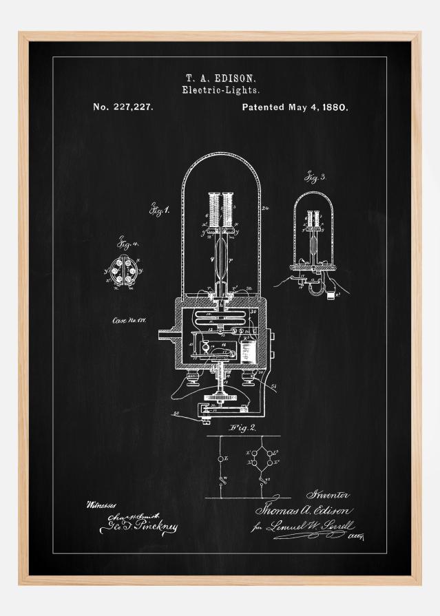 Patent Print - Edison Light - Black Plakat