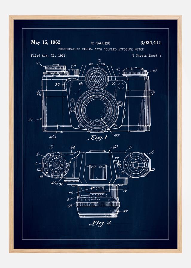 Patentni crtež - Fotoaparat u - Plava Plakat