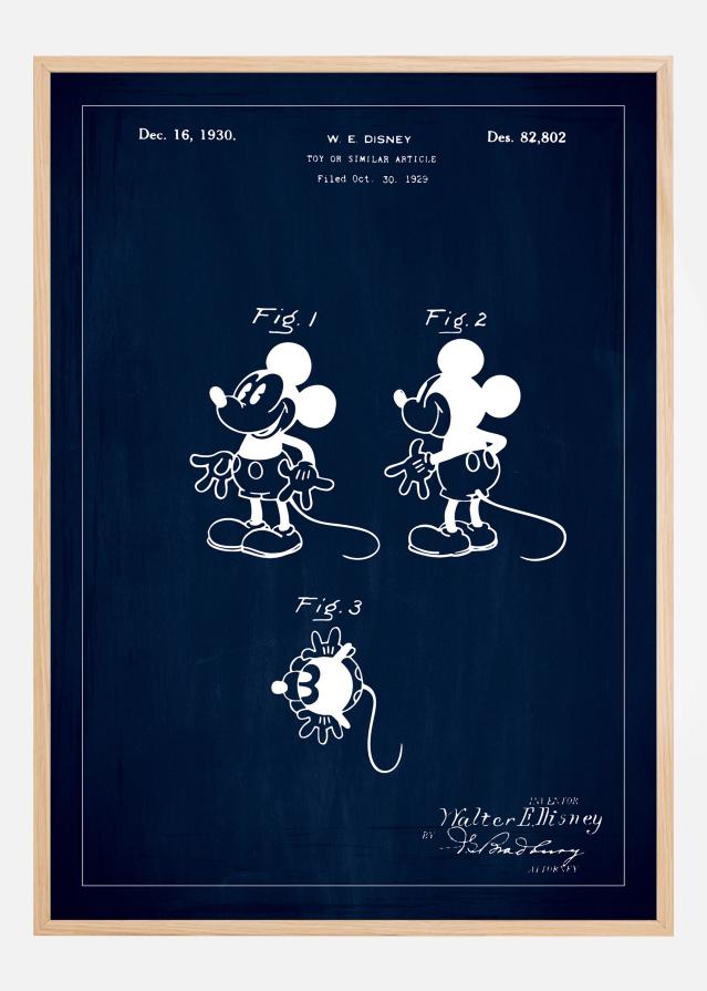 Patentni crtež - Disney - Mickey Mouse - Plava Plakat