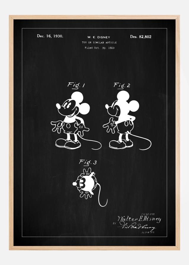 Patentni crtež - Disney - Mickey Mouse - Crno Plakat