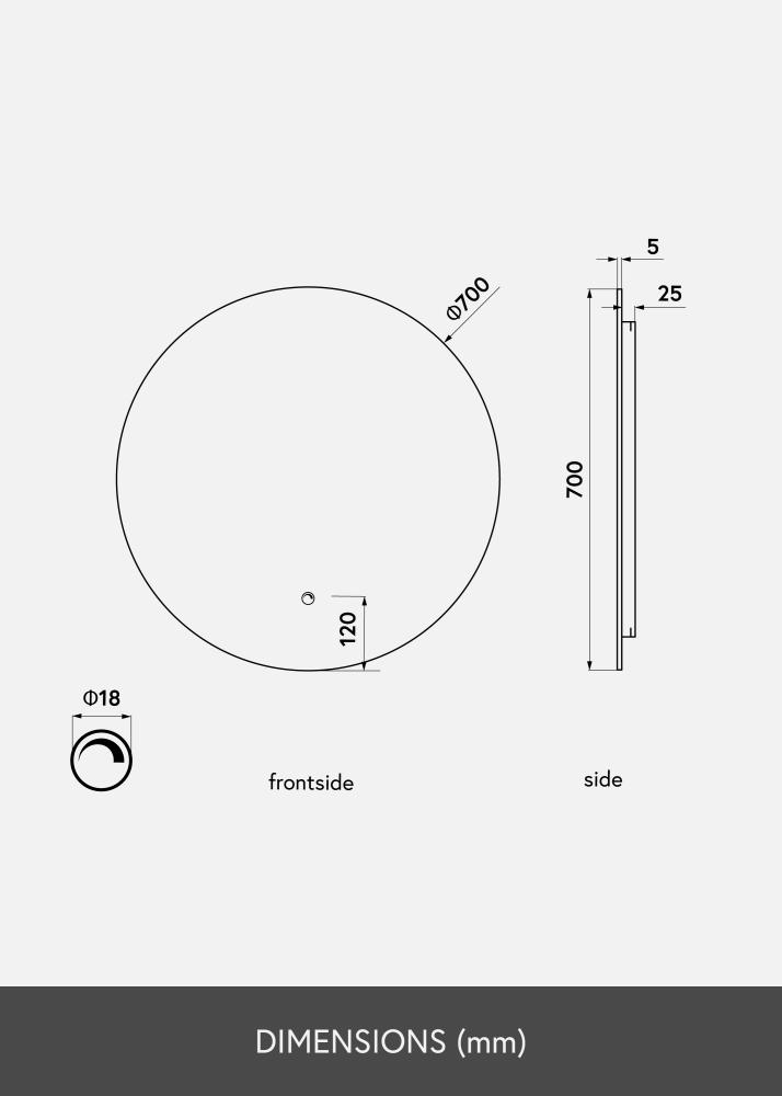 KAILA Ogledalo LED 70 cm Ø