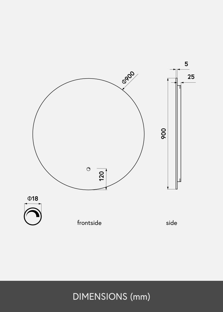 KAILA Ogledalo LED 90 cm Ø