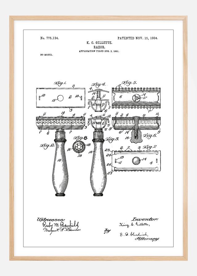 Patentni crtež - Britva - Bijelo Plakat