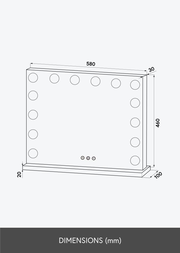 KAILA Kozmetičko ogledalo Base LED 14 Crno 56x46 cm