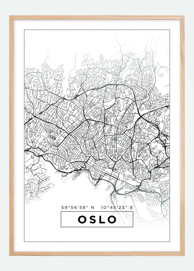 Karta - Oslo - Bijelo Plakat