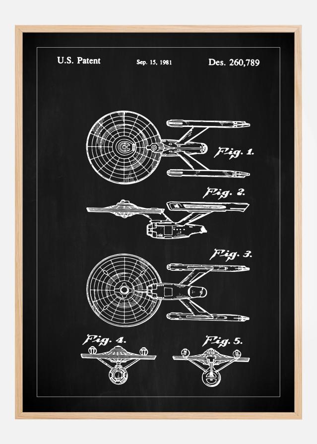 Patentni crtež - Star Trek - USS Enterprise - Crno Plakat