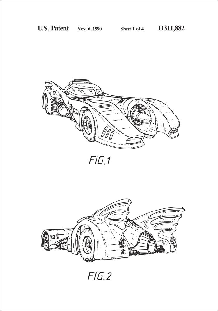 Patentni crtež - Batman - Batmobile 1990 u Plakat