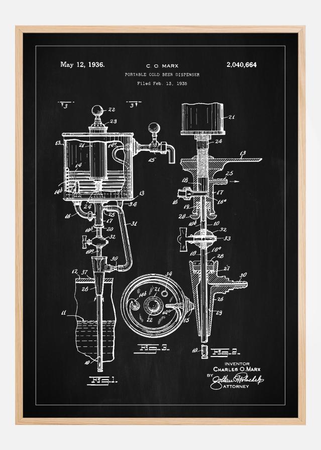 Patent Print - Portable Cold Beer Dispenser - Black Plakat