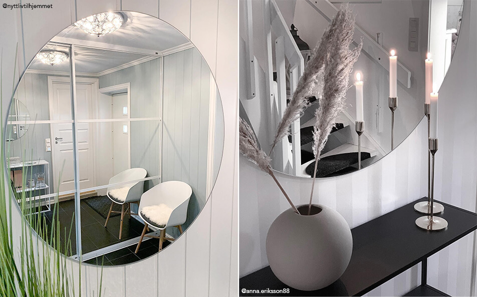 Uređenje hodnika - okrugla zrcala na zidu